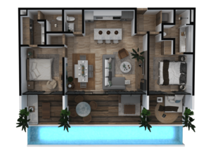 2BR 3BA swimup lock-off apartment, Tulum 101